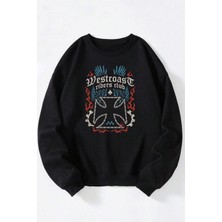 The Wert Roma Veni Vidi Vici Baskılı Kadın/erkek Siyah Bisiklet Yaka Pamuklu Sweatshirt