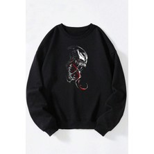 The Wert Recall Baskılı Kadın/erkek Siyah Bisiklet Yaka Pamuklu Sweatshirt