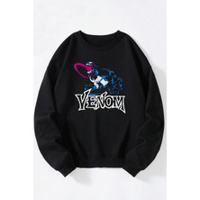 The Wert Open Your Eyes Baskılı Kadın/erkek Siyah Bisiklet Yaka Pamuklu Sweatshirt