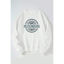The Wert Heısenberg Baskılı Kadın/erkek Beyaz Bisiklet Yaka Pamuklu Sweatshirt