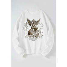 The Wert Evolve Eternal Baskılı Kadın/erkek Beyaz Bisiklet Yaka Pamuklu Sweatshirt