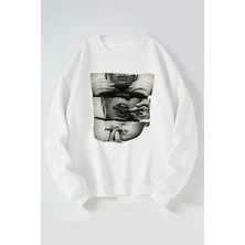 The Wert Pıro Içen Kadın Baskılı Kadın/erkek Beyaz Bisiklet Yaka Pamuklu Sweatshirt