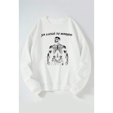 The Wert Ya Llego Tu Marido Baskılı Kadın/erkek Beyaz Bisiklet Yaka Pamuklu Sweatshirt