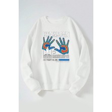 The Wert Feel The Paın Baskılı Kadın/erkek Beyaz Bisiklet Yaka Pamuklu Sweatshirt