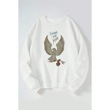 The Wert Teaven Is My Destıny Baskılı Kadın/erkek Beyaz Bisiklet Yaka Pamuklu Sweatshirt
