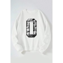 The Wert California Sıfır Baskılı Kadın/erkek Beyaz Bisiklet Yaka Pamuklu Sweatshirt