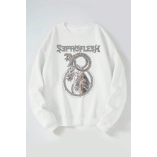The Wert Şeptı Of Leşh Baskılı Kadın/erkek Beyaz Bisiklet Yaka Pamuklu Sweatshirt