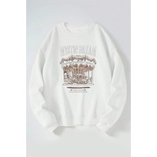 The Wert Mystıc Dream Baskılı Kadın/erkek Beyaz Bisiklet Yaka Pamuklu Sweatshirt