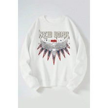 The Wert New York Bronx Baskılı Kadın/erkek Beyaz Bisiklet Yaka Pamuklu Sweatshirt