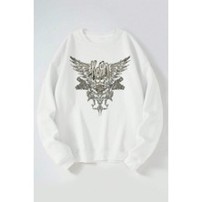 The Wert Korn Baskılı Kadın/erkek Beyaz Bisiklet Yaka Pamuklu Sweatshirt