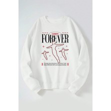 The Wert Losers Forever Baskılı Kadın/erkek Beyaz Bisiklet Yaka Pamuklu Sweatshirt