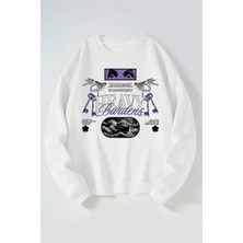 The Wert Heavy Burdens Baskılı Kadın/erkek Beyaz Bisiklet Yaka Pamuklu Sweatshirt