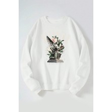 The Wert Blessıng Baskılı Kadın/erkek Beyaz Bisiklet Yaka Pamuklu Sweatshirt