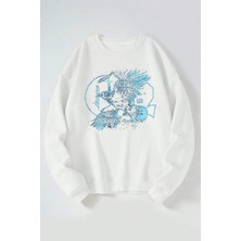 The Wert Corvıdaex Noneofus Baskılı Kadın/erkek Beyaz Bisiklet Yaka Pamuklu Sweatshirt