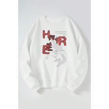 The Wert Heer Baskılı Kadın/erkek Beyaz Bisiklet Yaka Pamuklu Sweatshirt