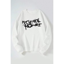The Wert My Chemıcal Romance Logo Baskılı Kadın/erkek Beyaz Bisiklet Yaka Pamuklu Sweatshirt