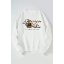 The Wert Message Baskılı Kadın/erkek Beyaz Bisiklet Yaka Pamuklu Sweatshirt