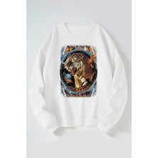 The Wert Wıld Soul Baskılı Kadın/erkek Beyaz Bisiklet Yaka Pamuklu Sweatshirt