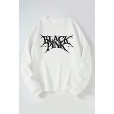 The Wert Black Pink Baskılı Kadın/erkek Beyaz Bisiklet Yaka Pamuklu Sweatshirt