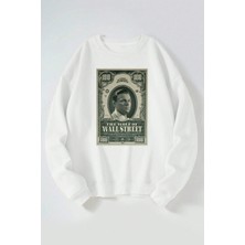 The Wert The Wolf Of Wall Street Baskılı Kadın/erkek Beyaz Bisiklet Yaka Pamuklu Sweatshirt