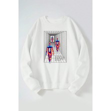 The Wert Customizable A Human Baskılı Kadın/erkek Beyaz Bisiklet Yaka Pamuklu Sweatshirt