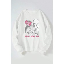 The Wert Punch Club Baskılı Kadın/erkek Beyaz Bisiklet Yaka Pamuklu Sweatshirt