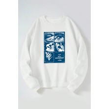 The Wert All Sensory Baskılı Kadın/erkek Beyaz Bisiklet Yaka Pamuklu Sweatshirt