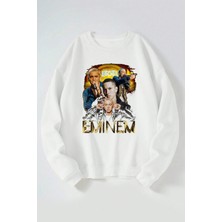 The Wert Eminem Gold Baskılı Kadın/erkek Beyaz Bisiklet Yaka Pamuklu Sweatshirt