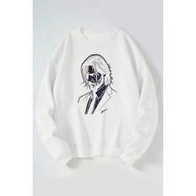 The Wert John Wick Baskılı Kadın/erkek Beyaz Bisiklet Yaka Pamuklu Sweatshirt