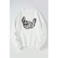 The Wert Hologram El Baskılı Kadın/erkek Beyaz Bisiklet Yaka Pamuklu Sweatshirt