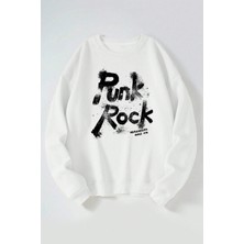 The Wert Punk Rock Baskılı Kadın/erkek Beyaz Bisiklet Yaka Pamuklu Sweatshirt