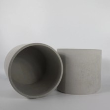 Dekoratif Beton Saksı - Orta Boy Silindir  - Gri/beyaz - 13X15CM