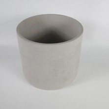 Dekoratif Beton Saksı - Orta Boy Silindir  - Gri/beyaz - 13X15CM