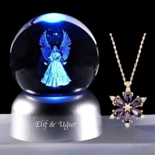 LED Işıklı Cam Melek Küre ve Lotus Kamelya Çiçeği Kolye
