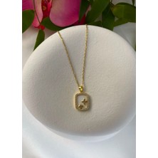 Çelik Pembe Taşlı Gold Kolye