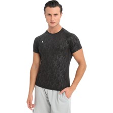 Domin Spor Erkek Kamuflaj Desenli Kısa Kollu Siyah Compression Fitness Gym Body Tshirt DMNS56321