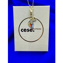 Celeste Shine Kalpli Melek Kanadı Mine Dolgulu Zirkon Taş Detaylı Paslanmaz Çelik Kolye
