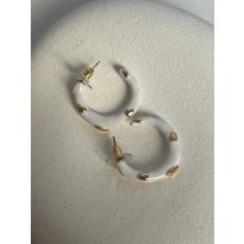Gold Detay Beyaz Küpe