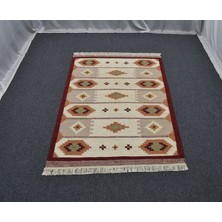 Zehra Abla Halı Yeni El Dokuma Özel Tasarım Modern Geometrik Yün Kilim 5416