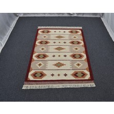 Zehra Abla Halı Yeni El Dokuma Özel Tasarım Modern Geometrik Yün Kilim 5416