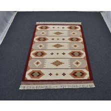 Zehra Abla Halı Yeni El Dokuma Özel Tasarım Modern Geometrik Yün Kilim 5416