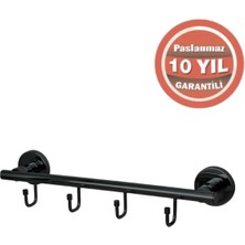 Çelik Banyo Paslanmaz Pirinç Flora 4’lü Askılık Mat Siyah