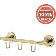 Çelik Banyo Paslanmaz Pirinç Flora 3’lü Askılık Altın Sarı Gold
