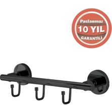 Çelik Banyo Paslanmaz Pirinç Flora 3’lü Askılık Mat Siyah