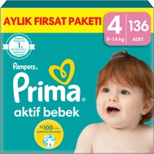 Prima Aktif Bebek, Bebek Bezi 4 Numara, 136 adet