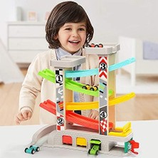 Aquaglow Araba Rampa Oyuncakları, 4 Arabalı 2-4 Yaş Arası Erkek ve Kız Çocukları Için Yarış Pisti Araba Oyuncağı, Otopark ve Benzin Istasyonu (Yurt Dışından)