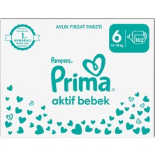 Prima Aktif Bebek, Bebek Bezi 6 Numara, 102 adet