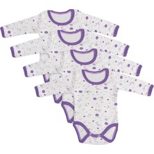 Burç Bebe 4'Lü Çıtçıtlı Uzun Kollu Bebek Body - Lila