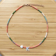 M Tarzı No.2 Boyutu Kolye Renkli Kristal Boncuk Kolye Moda Kabuk Mektup Kolye Adı Gerdanlık Kadın Gökkuşağı Boyun Aksesuarları Takı (Yurt Dışından)