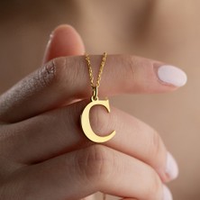 Vetro Silver Kadın Altın Kaplama 925 Ayar Gümüş C Harf Kolye